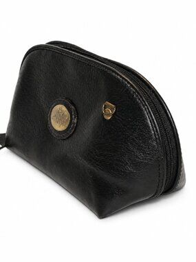 The Carlyle Black Zippered Pouch – Gold-Tone Logo & Hardware New
